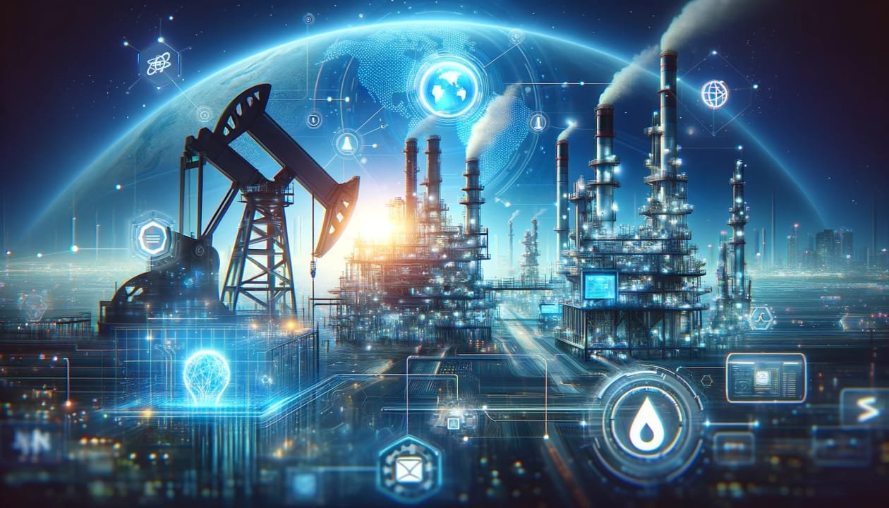 Oil and gas refinery at night
