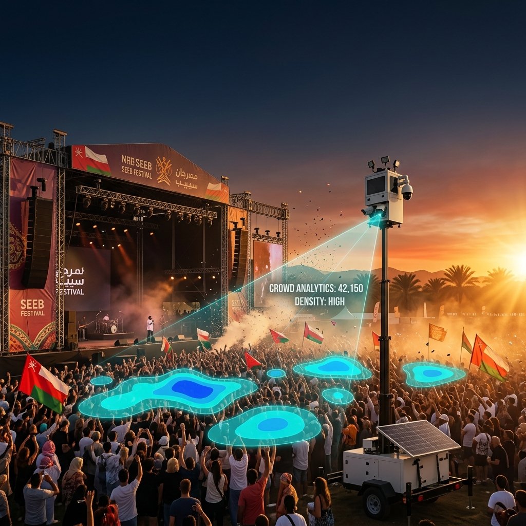Outdoor music festival with crowds and security presence