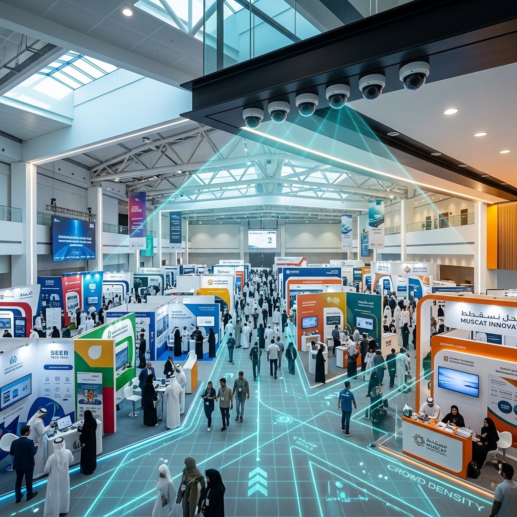 Modern exhibition hall interior with surveillance coverage