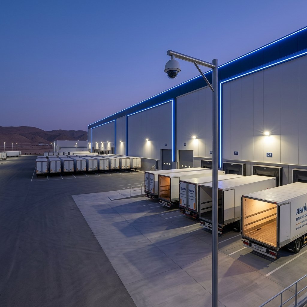 Modern logistics warehouse with loading docks