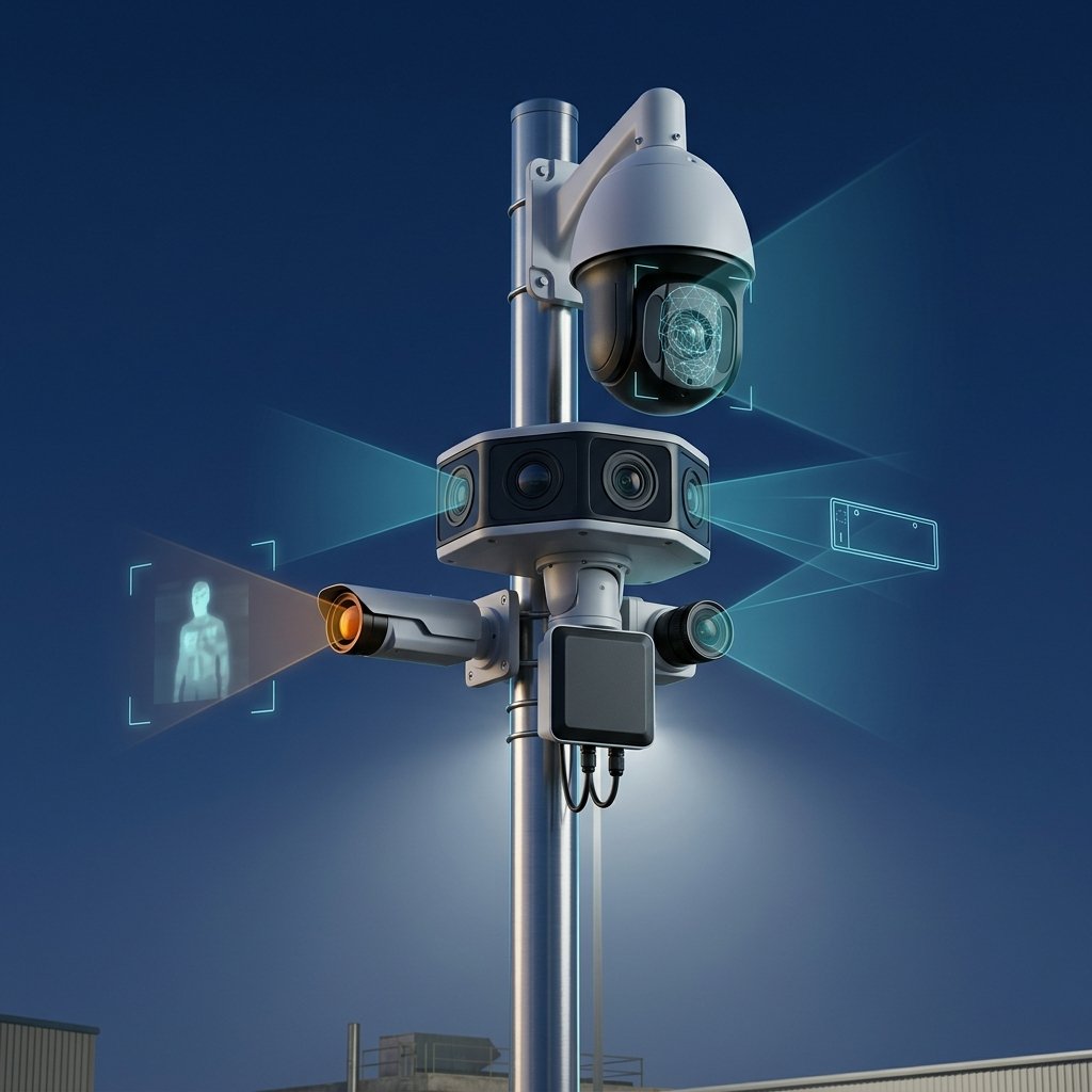 PTZ surveillance camera mounted outdoors
